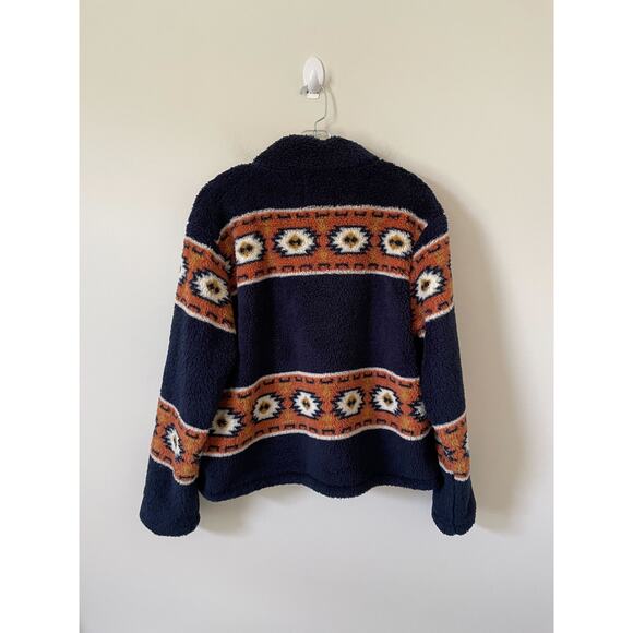 Lucky Brand Western Geo Print Full Zipper Fleece Jacket Navy Blue Brown Large - Picture 4 of 10